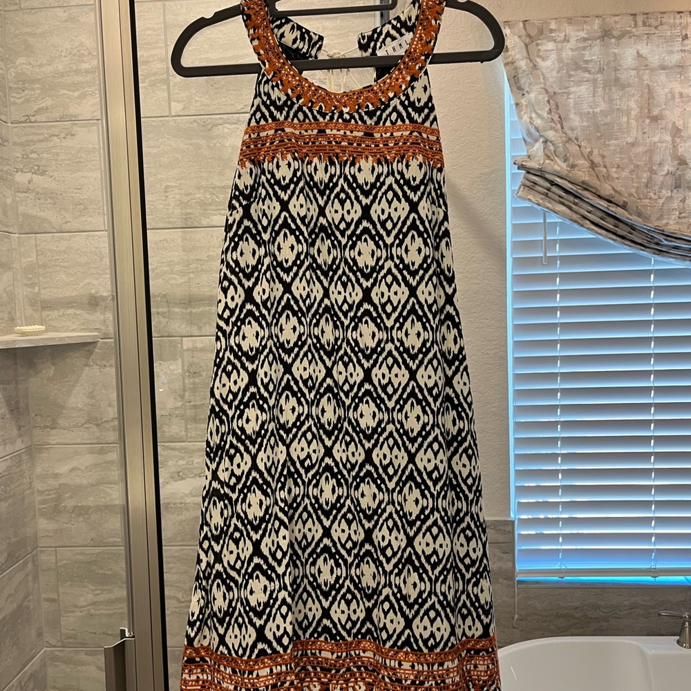 THML Black and White Dress with Orange Embroidery Details